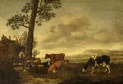 Anthonie van Borssom Landscape with cattle France oil painting artist